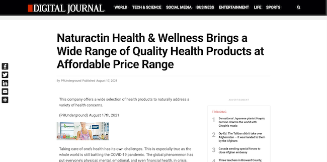 Digital Journal Naturactin Health and Wellness