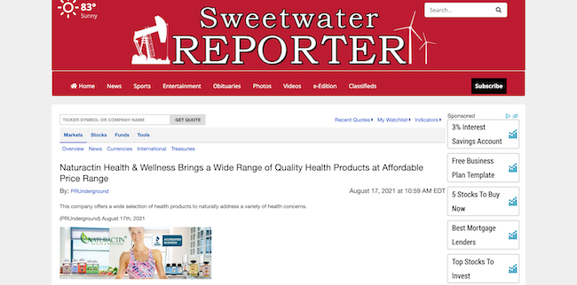 Sweetwater Reporter Naturactin Health and Wellness